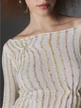 Off-the-Shoulder Sweater with Yellow and Pink Speckle